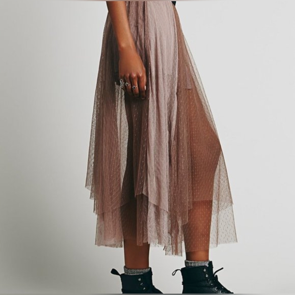 Free People Grace Tulle Mesh Lace Panel Colorblock Boho Sheer Maxi Skirt S